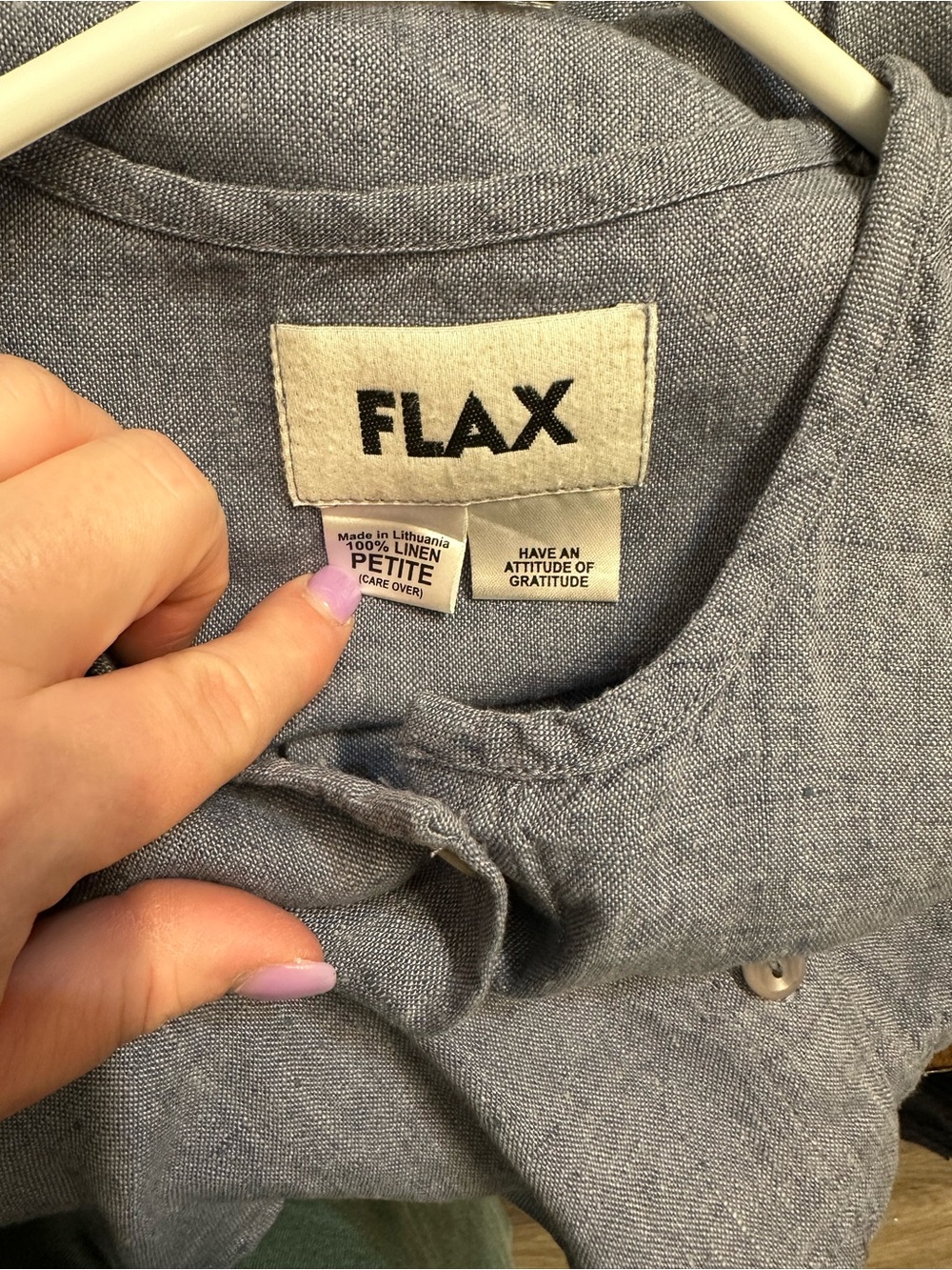 FLAX Linen Button-Front Top in Chambray blue - Picture 3 of 3